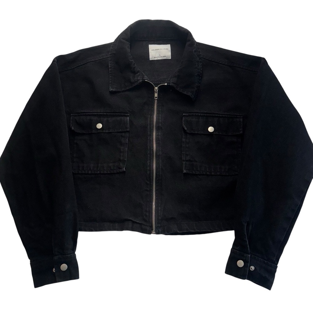 Celebrity Pink Juniors' Collared Denim Shacket Jacket Black Denim Size L‎ #135 - Picture 2 of 9